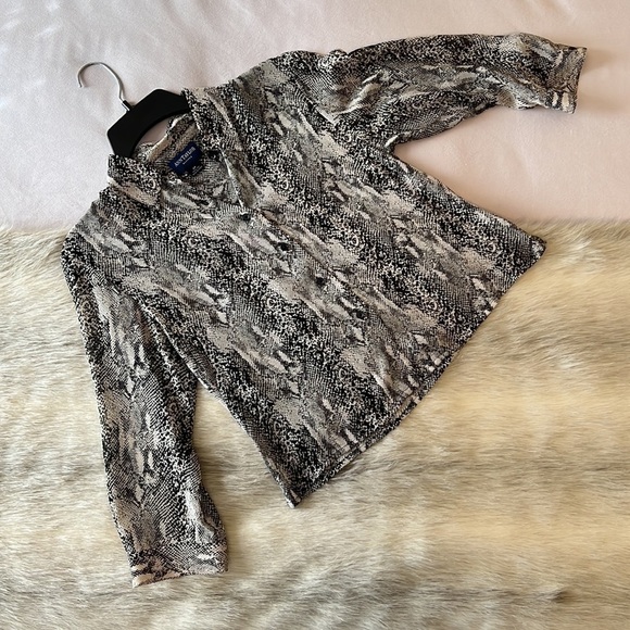 Vintage ANN TAYLOR Beige Black Sheer Snake 3/4 Sleeves 4P Button Down Shirt - Picture 13 of 13